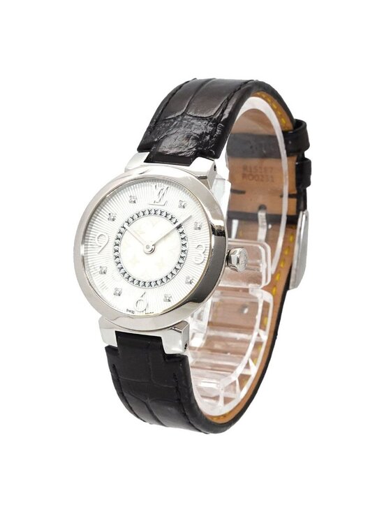 Louis Vuitton Tambour Watch Diamond Silver Quartz